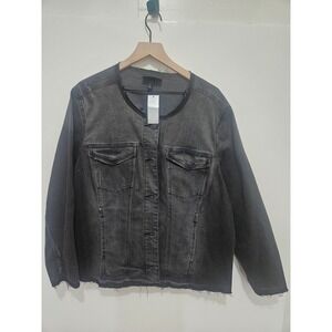 Lane Bryant Womens Faded Black Raw Edge Collarless Denim Jacket Size 24 NEW